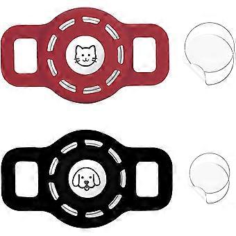 Airtag Cat Collar Holder For Apple Air Tag Cat Collar Holder Within 1/2 Inch, Airtag Dog Collar Holder, 2 Pack Airtag Protectorblack Black*red