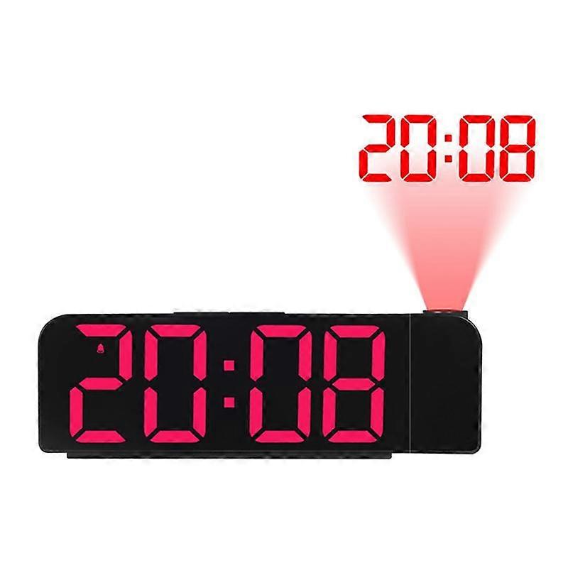180 Rotation Projection Alarm Clock 12/24H LED Digital Clock USB Charge Ceiling Projector Alarm Clock (Red)