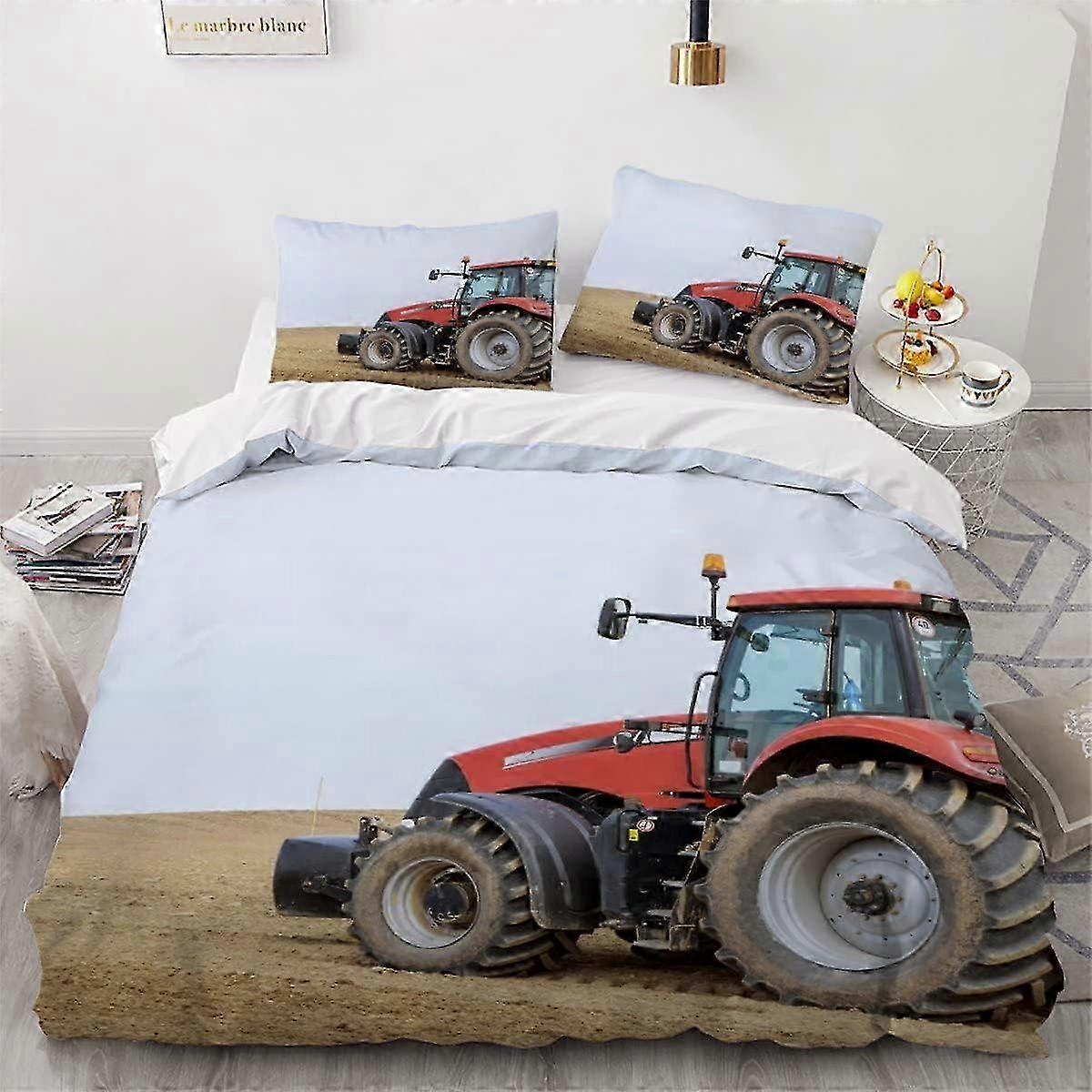 J2334 Lençóis de Cama Capa de Edredom Trator Campo Impresso em 3D Conjunto de Capa de Edredom Macia e Confortável Conjunto de 3 Peças Fácil Cuidado Hipoalergênico Microfibra Be