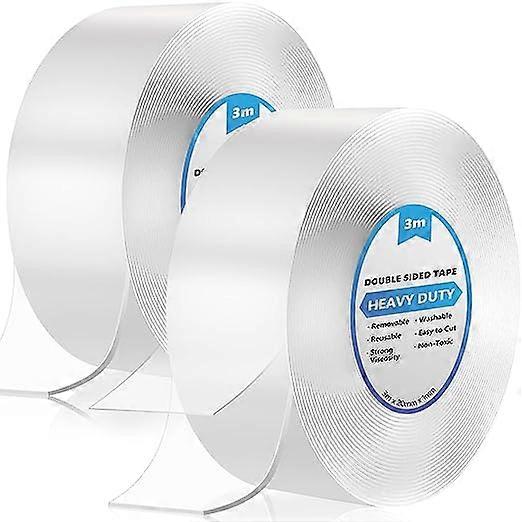 5M Double Sided Extra Strong, 2 Pieces Double Sided Clear, Powerful Double Sided Nano Tape No Drilling Reusable Multifunctional Washable for Carpets a