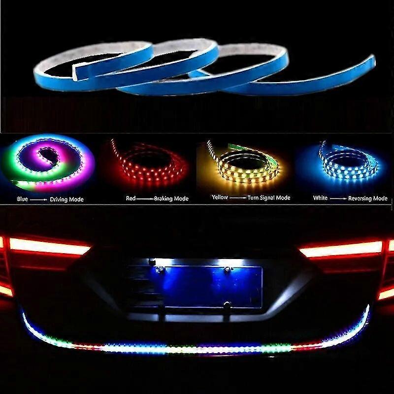 Car Rear Trunk Tail Light 120cm Colorful Dynamic Reverse Warning LED Strip 12v Auto Additional Brake Follow Turn Signal Lamp