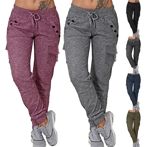 Fashion Women's High Waist Drawstring Solid Color Trousers Blue