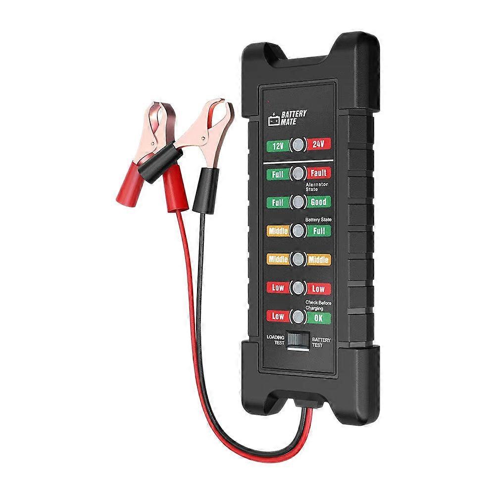 12V/24V Car Battery Tester Battery Mate Alternator State Digital Tester LED Lights Display Diagnostic Tool with Clip (Black)