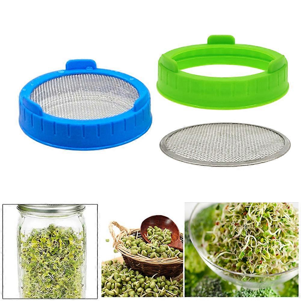 2Pc Seed Bean Screen Plastic Sprouting Strainer Lids Covers Cap Stainless Steel