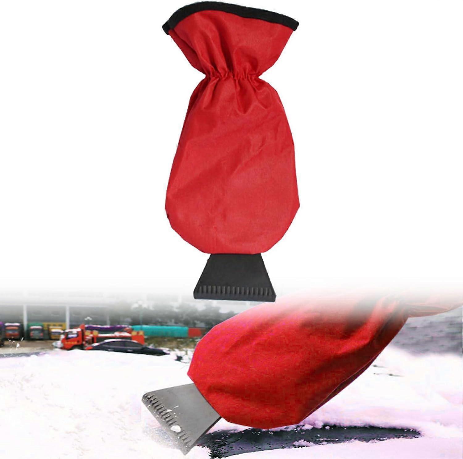 Car Window Scraper with Glove Windshield Frost Scraper Muffle Ice Scraper with Windshield Squeegee Glove Professional Car Ice Scraper Meets r Red