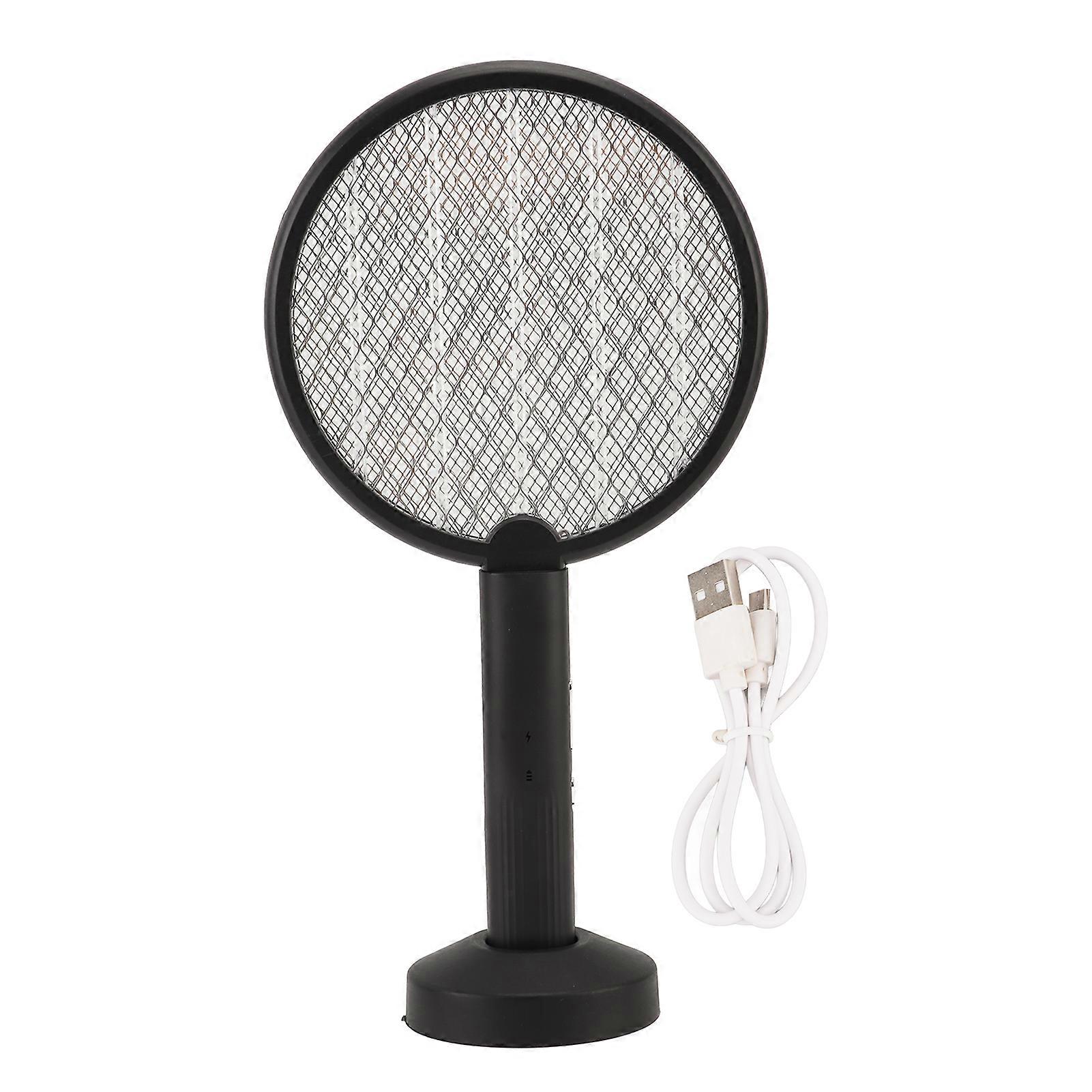 Electric Bug Swatter Round Rotating USB Charging Bug Racket Fly Killer for Courtyard Kitchen Black