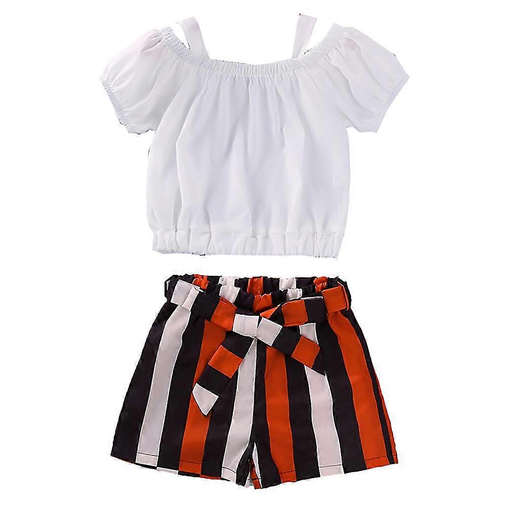 Kids Girls Clothes Short Sleeve Tops Striped Shorts Set Summer Casual Outfits