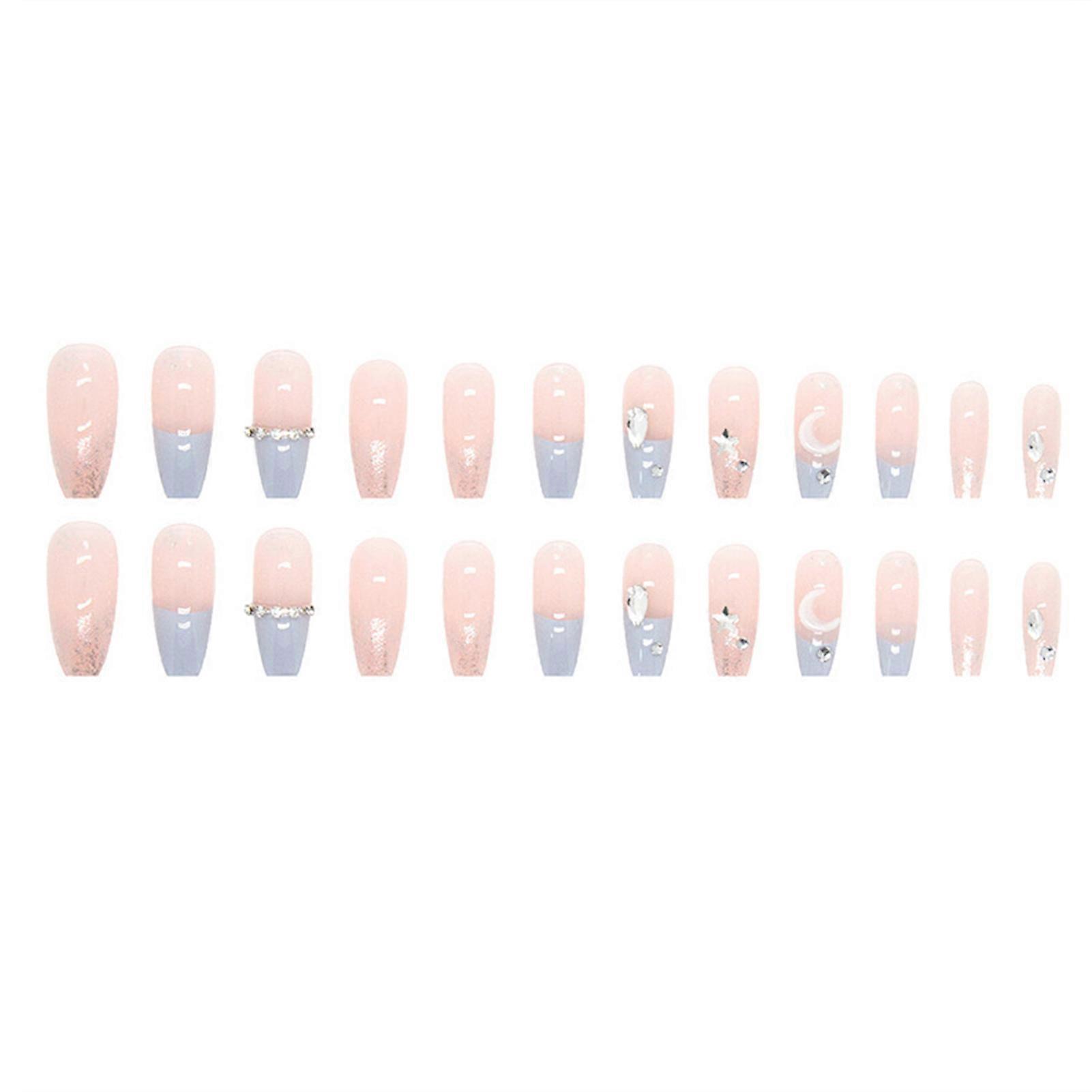 1 Set Artificial Nail Reusable Gloss Full Coverage DIY with Glue Stars Moon Clear Fake Diamond False Press-on Nail Nail Salon Supply