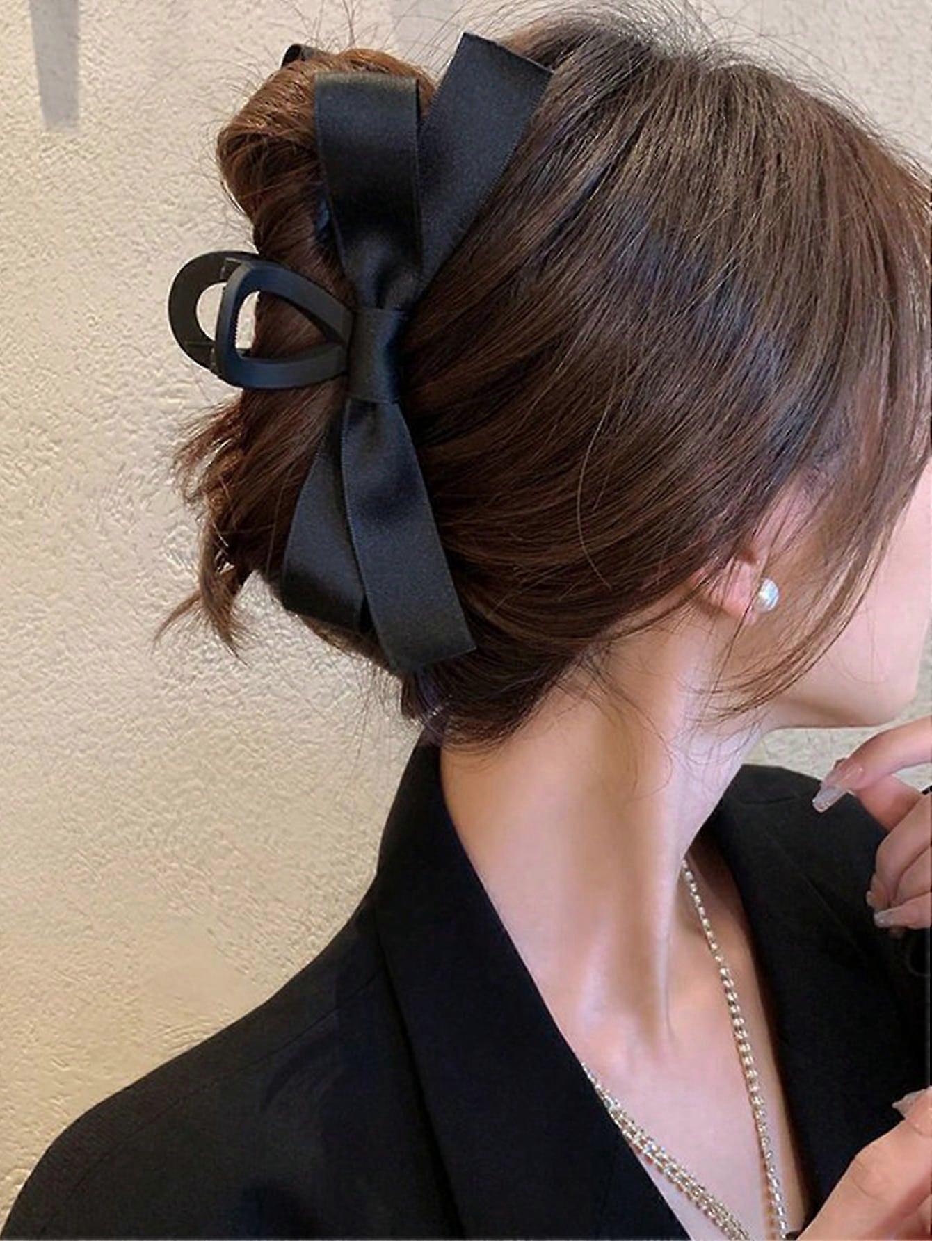 1 قطعة مشبك شعر أسود مخملي مع تصميم عقدة القوس الجميل وشكل زعنفة القرش ، ملحق شعر الفتيات الحلو لطيف