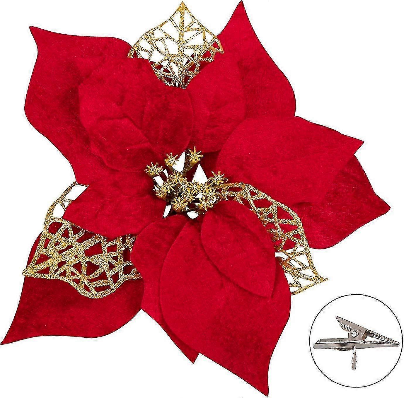 赤い人工クリスマスフラワーデコレーション(15個)