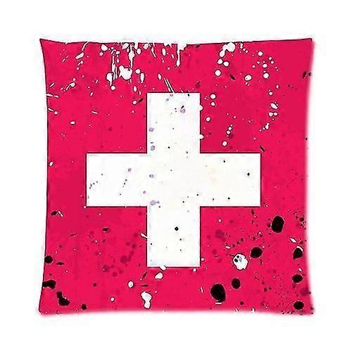 Grunge Suisse Drapeau Avec Taches Image Zippered Jeter Oreiller Housse Housse Coussin Case 40x40 Cm Deux Côtés Impression