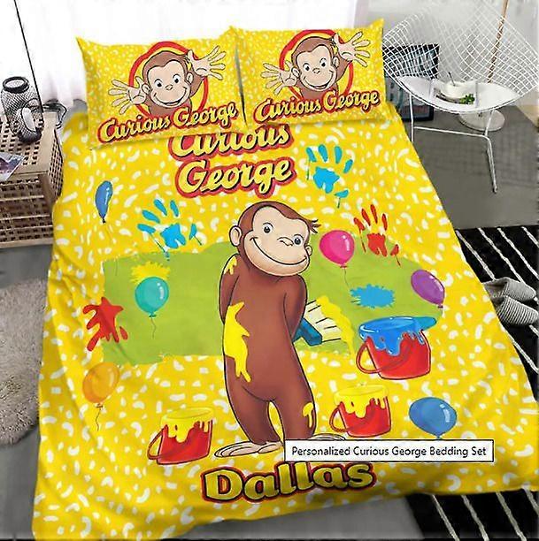v772 Lençóis Curious George Conjunto de Cama Soft Donna Cover Set Decoração do Quarto Presentes para CriançasConjunto de Cama de 3 Peças (1 Capa de Edredom + 2 Fronhas) y772