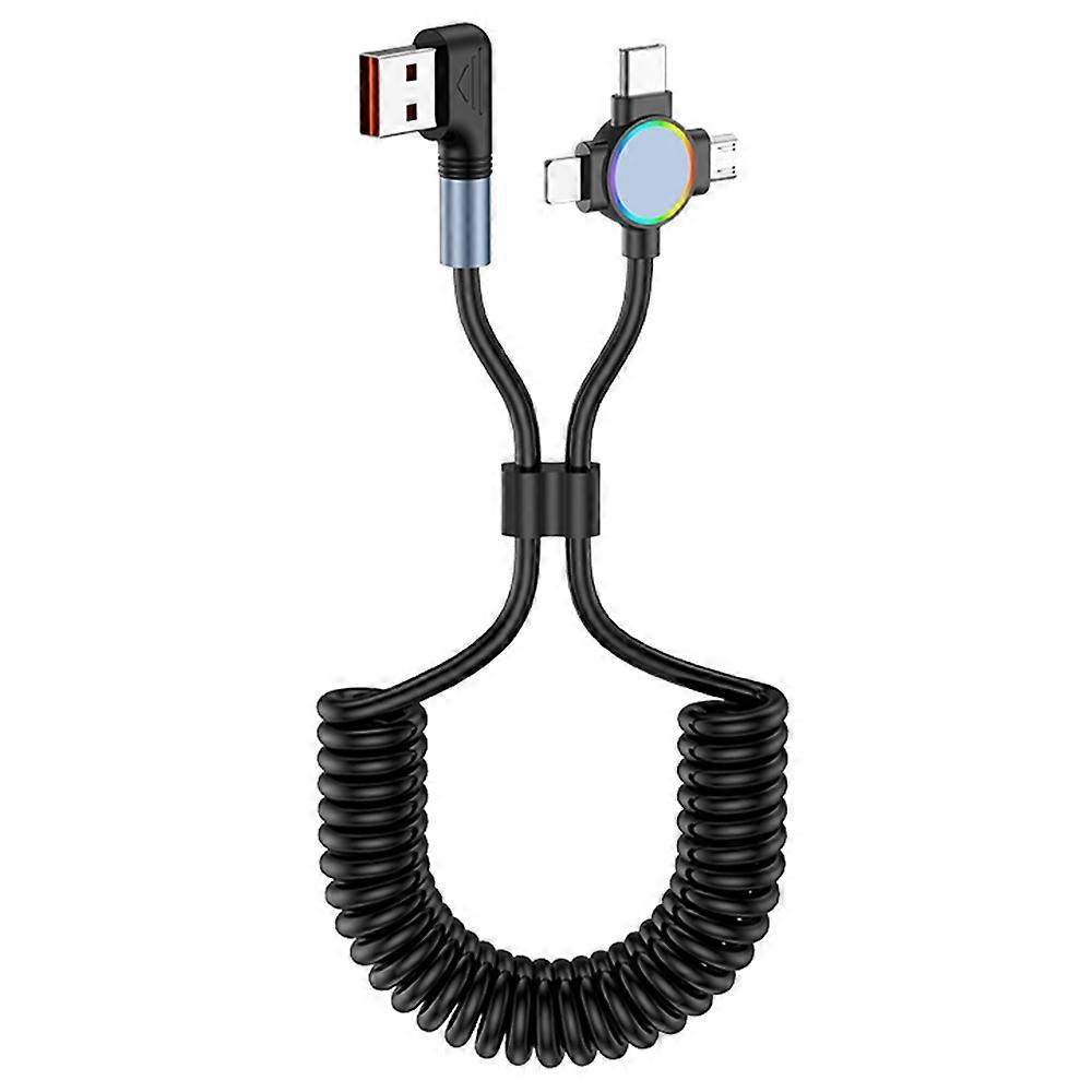 Type B USB to Micro+Type-C+iP 3-in-1 Fast Charging Spring Cable Support Carplay