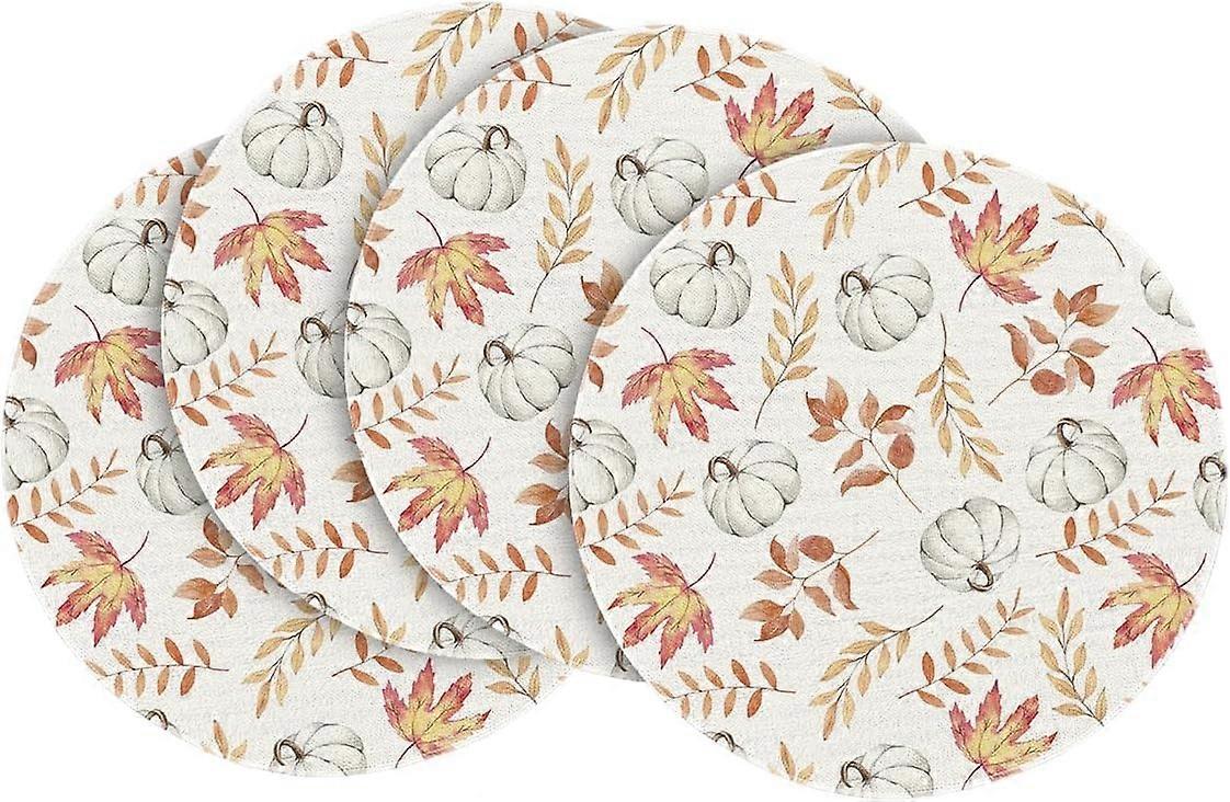 "Autumn Pumpkin Maple Leaves Round Placemats Set of 4 for Dining Table Decor, Seasonal Table Settings, 15-Inch"