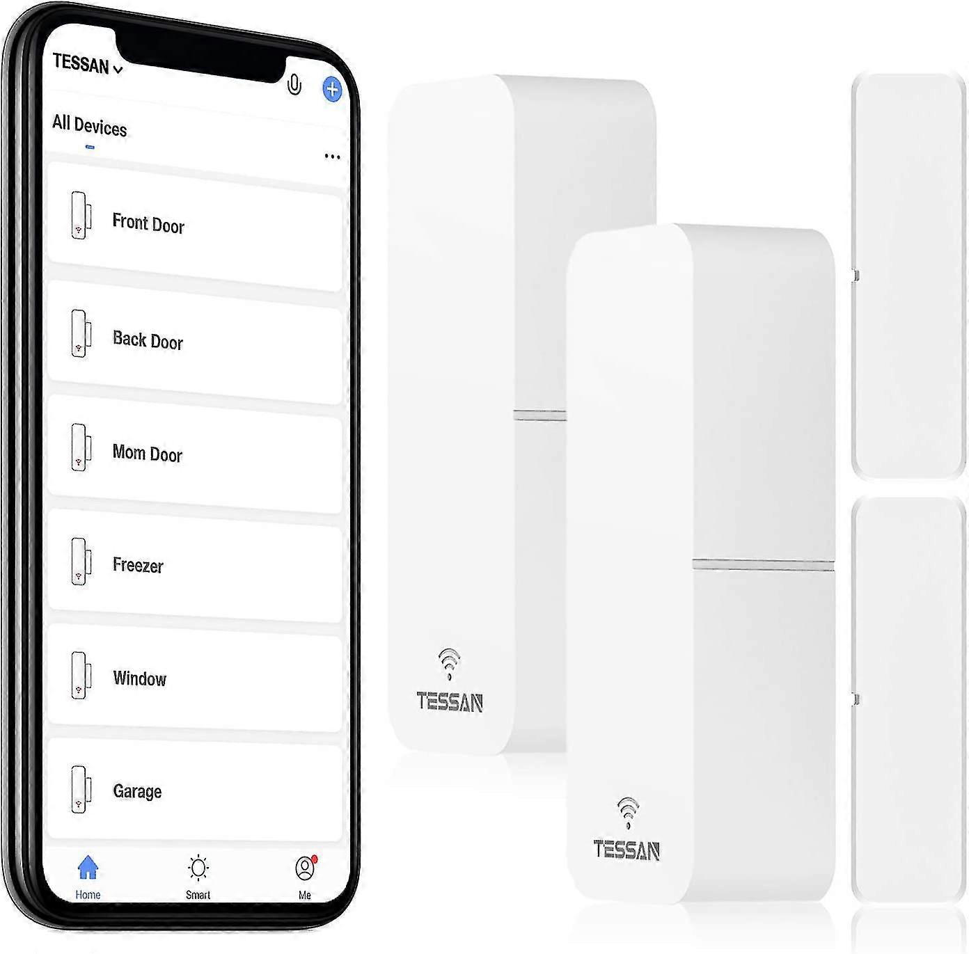 Smart Door Sensor 2 Pa, Wifi Window Contact Sensor Work With Amazon Alexa, Google Assistant, No Hub Required, Trigger Phone Notifiion, Phone Alar,6008