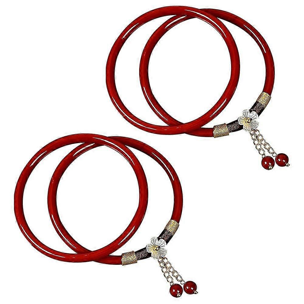 2pair Chinese Style Glass Bangles Traditional Costume Matching Tassel Decoration Bangles For Women/girls