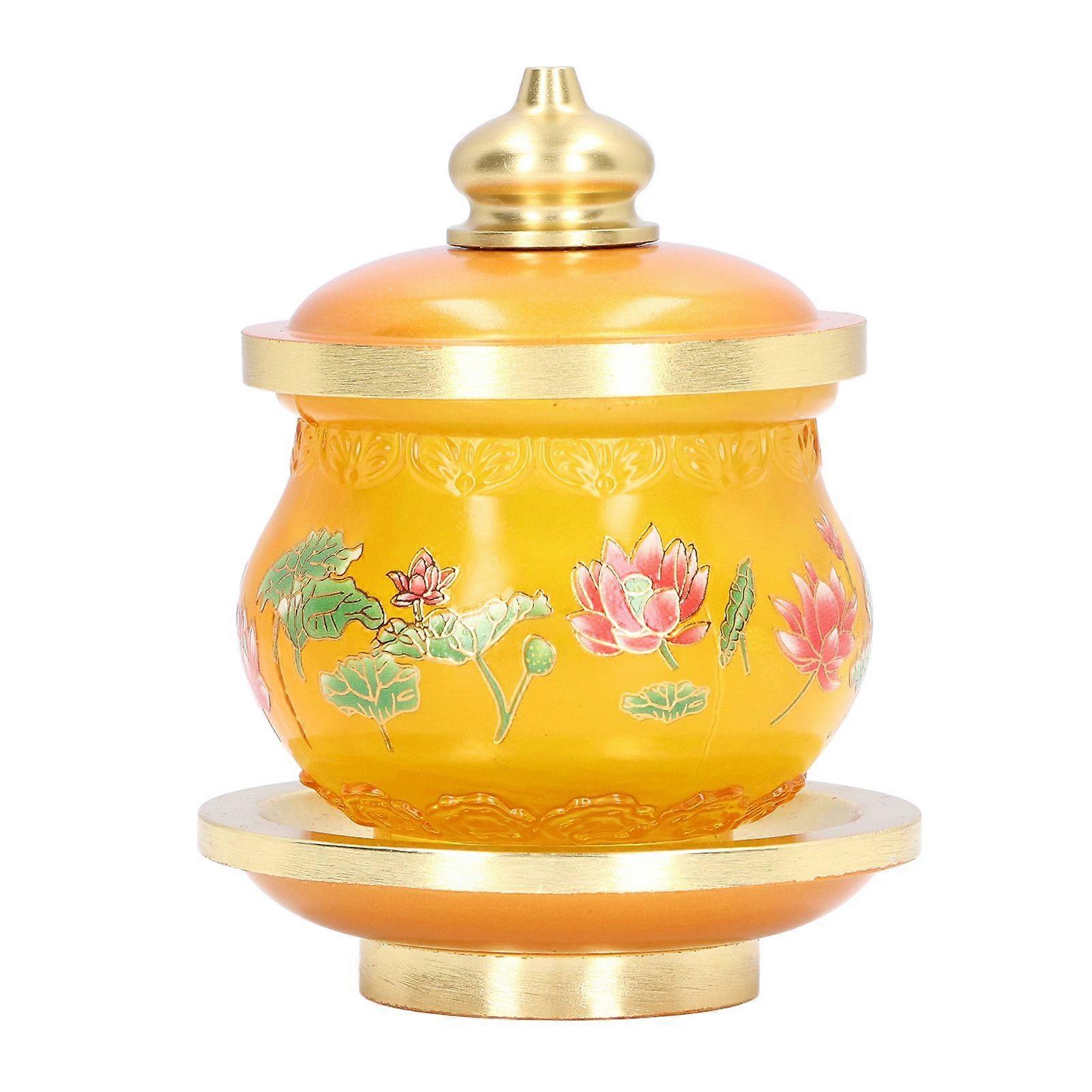 佛教供水杯 家庭佛像崇拜 家庭致敬 神圣用品 彩色釉料 小号