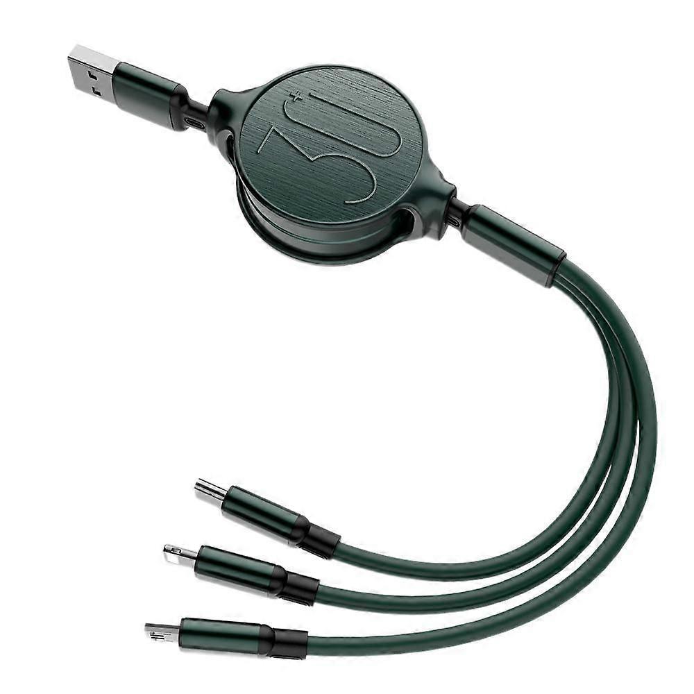 Tre-i-ett datakabel Android Apple 3A hurtiglading taubane mobiltelefon ladekabel data taubane forsyningerGreen