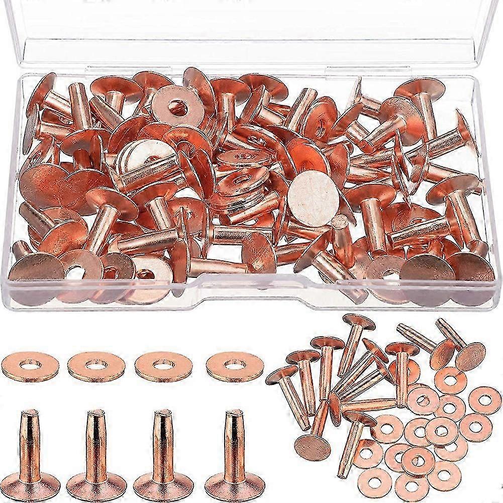 50 Sets Copper Rivets and Burrs, Copper Rivets compatible Leather compatible Belts Wallets Collars L