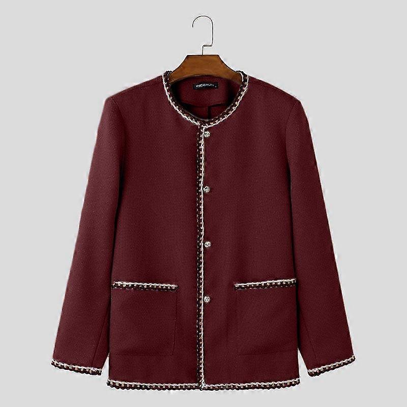 INCERUN Men Long Sleeve Patchwork Button Texture Coats Jackets