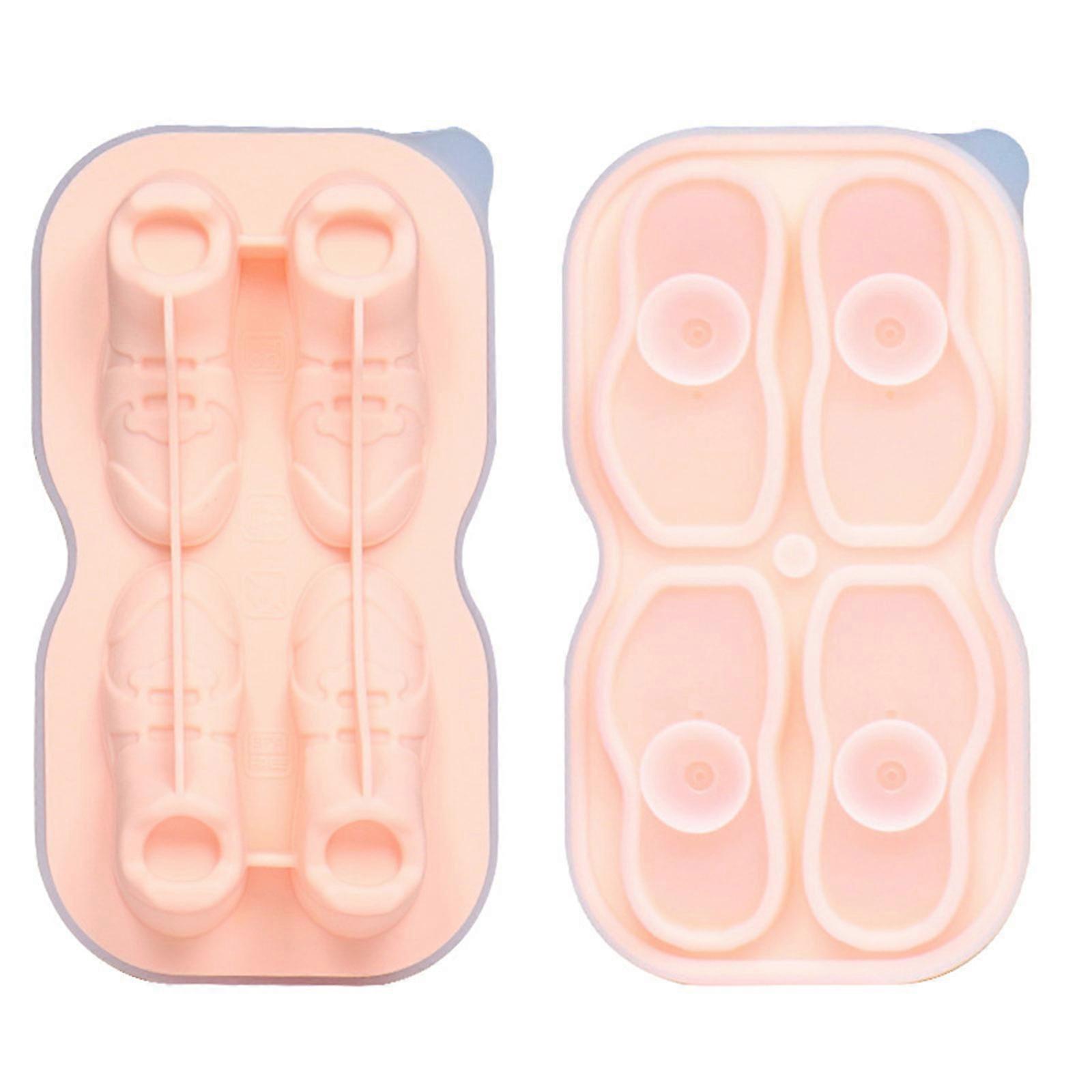 Food Grade Silicone Ice Cube Tray 4cavity 3D Shoe Shape Ice Cube Molds Ice Maker for Soup Freezers Wine Juice  Pink