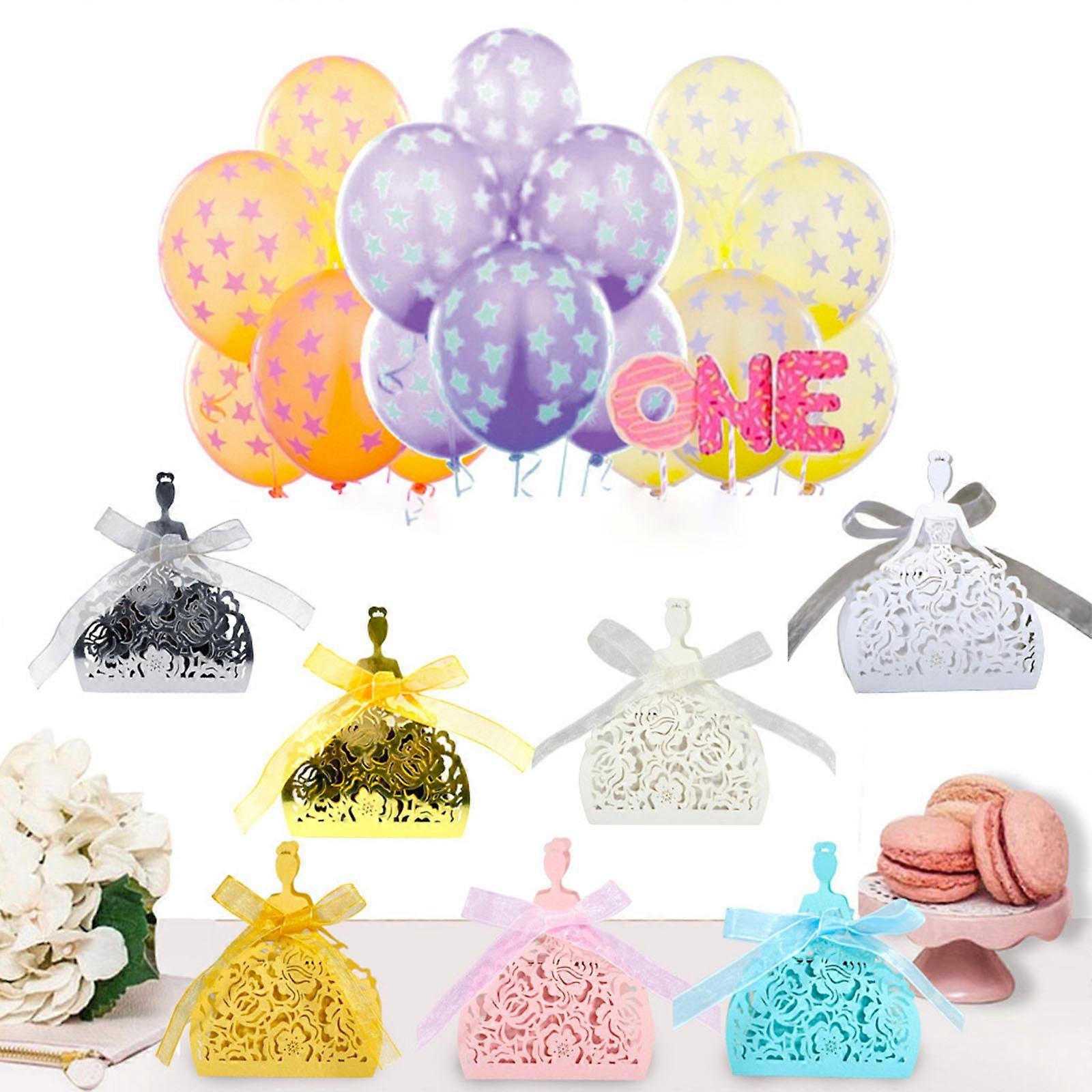 100 قطعة زهرة الورد علب الحلوى المجوفة حفل الزفاف صندوق هدايا الشوكولاته هدية مربع الزفاف دش الذكرى السنوية مع الشريط الأبيض