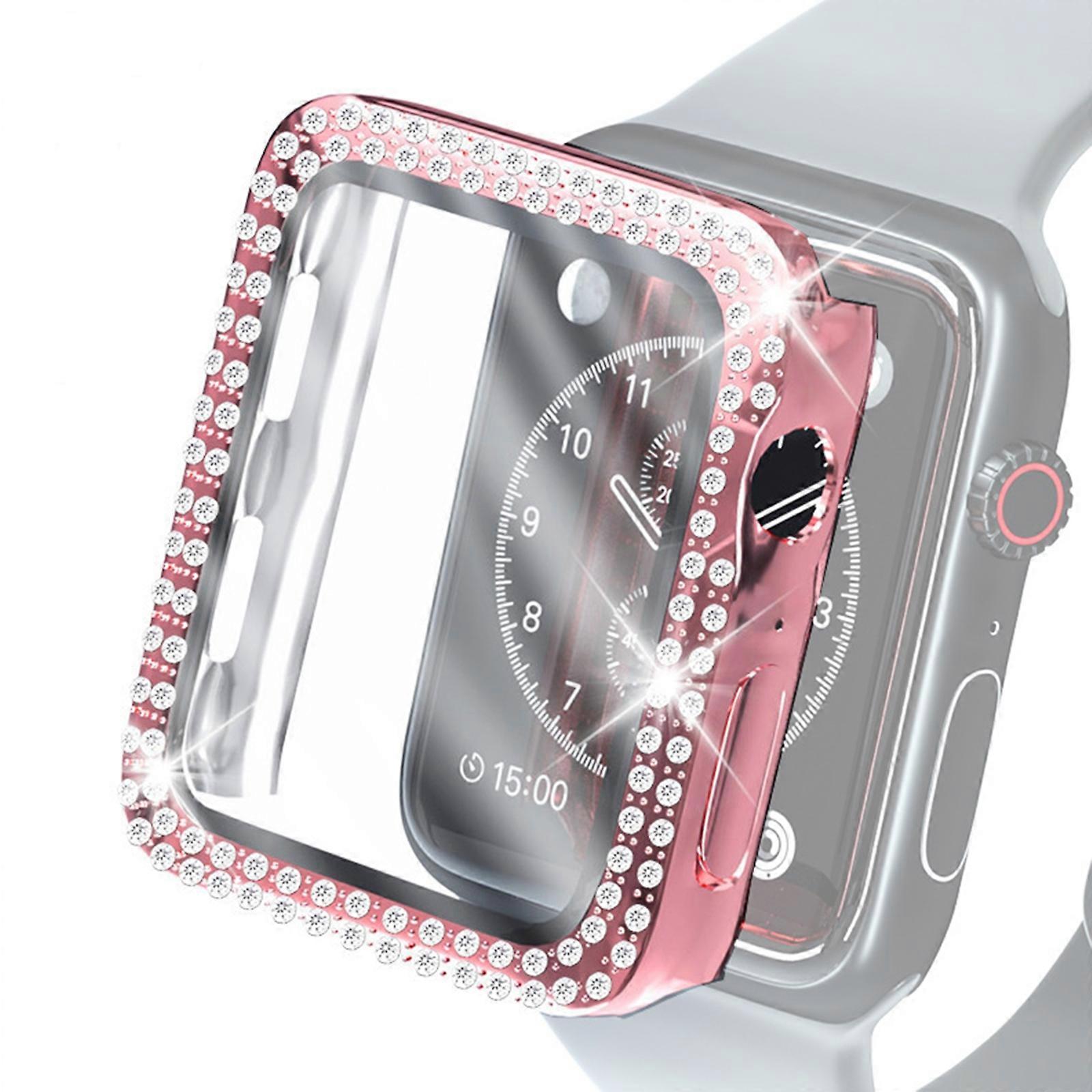 Electroplating PC Double Rows Diamond Protective Case with Tempered Glass Film For Apple Watch Series 6 & SE & 5 & 4 40mm(Black)