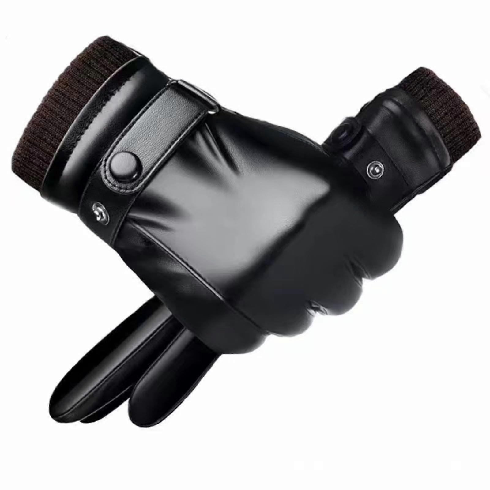 Leather Gloves Touch Screen Compatible, Adjustable Cuff, Cashmere-Lined, Sizes S-XL, Winter Gloves