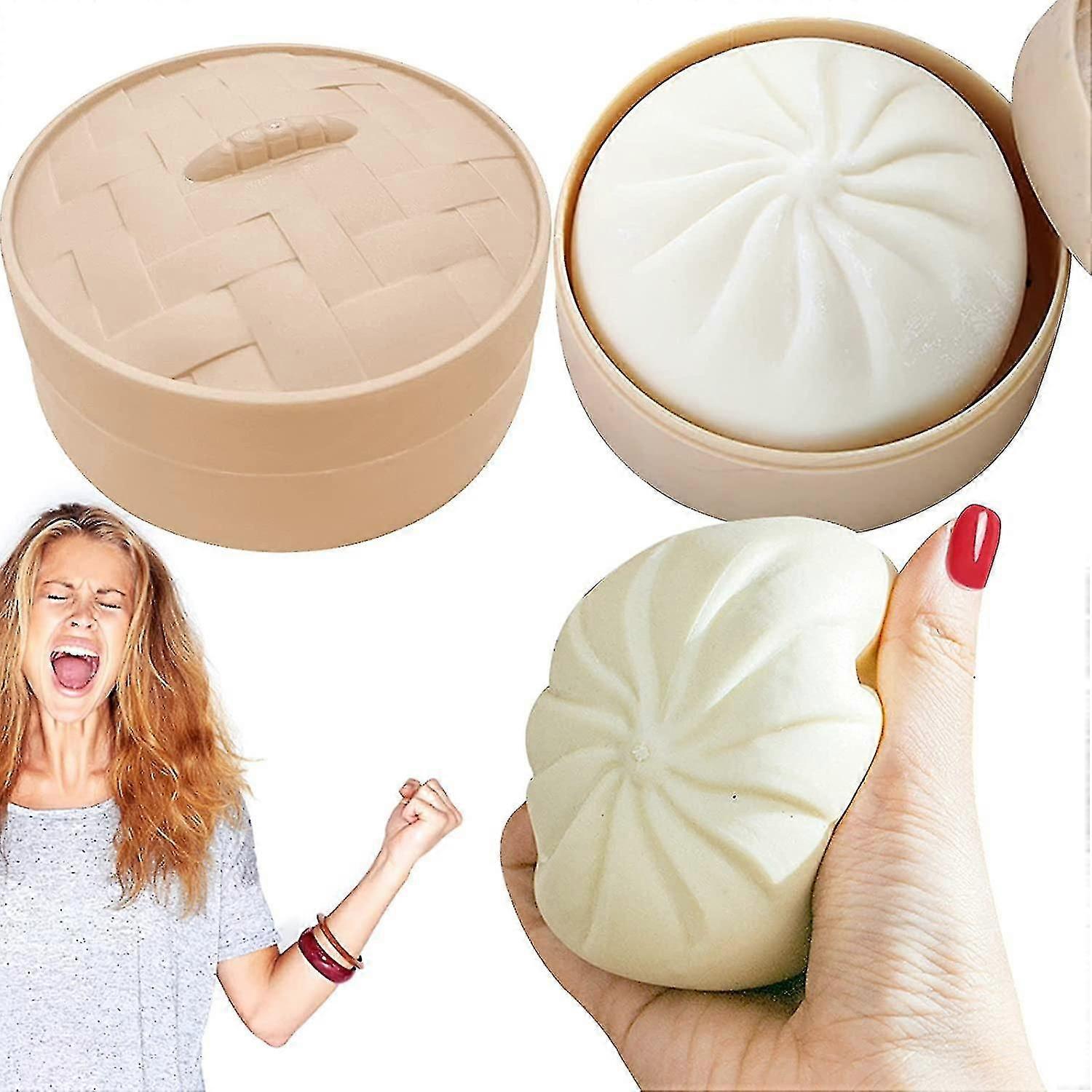 Dumpling Stress Ball Fidget Toy, Dumpling Squishy Stress Ball Steamed Stuffed Bun Squeezing Stress Relief Toy, Dough Balls Squishy Dumpling Fidget