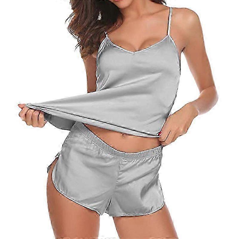 Heyone Women Satin Camisole Vest Shorts Pjs Set Pajamas Sleepwear Nightwear Grey XL