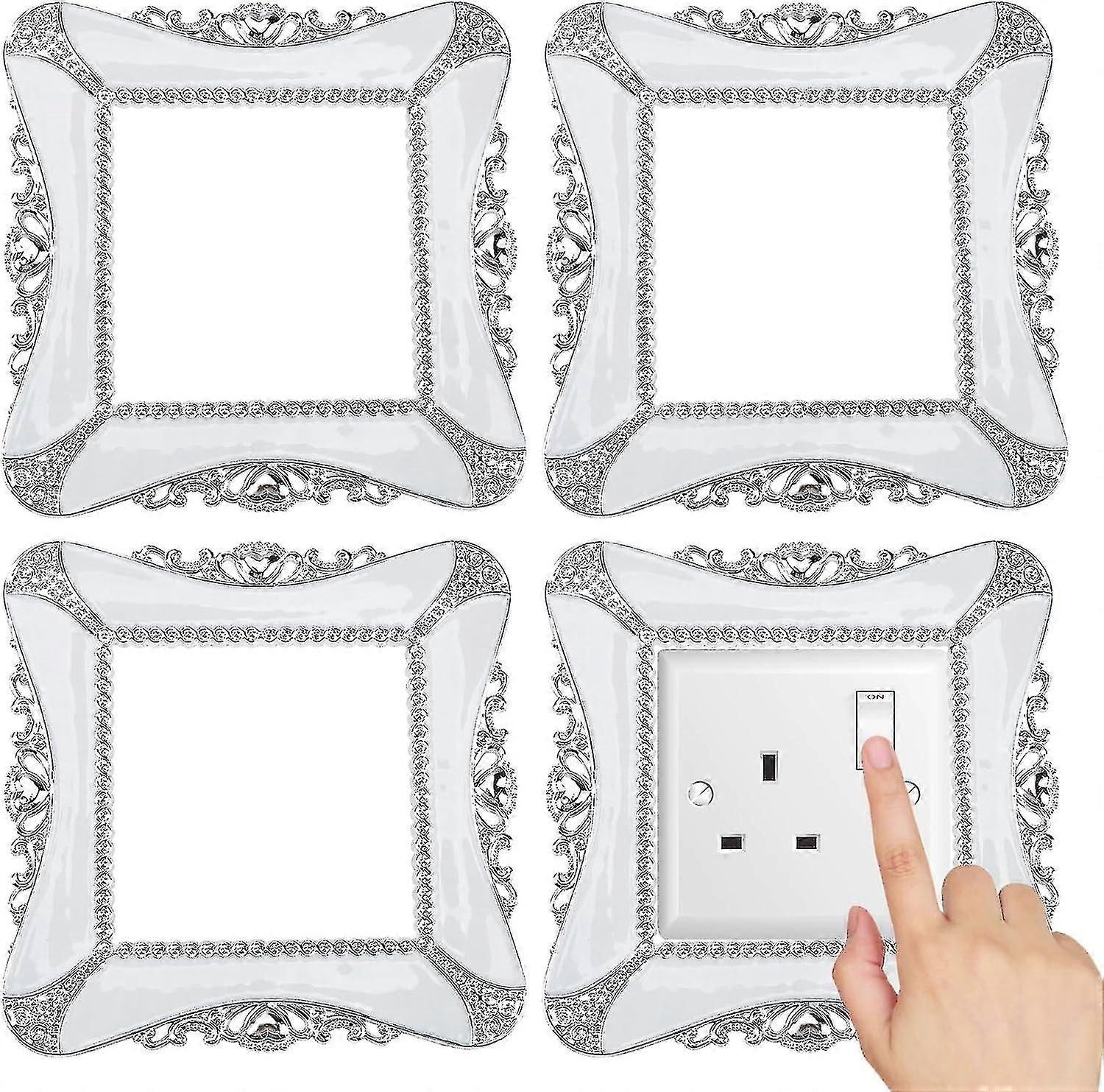 مفتاح الضوء المحيطي أبيض ، 3 قطع فضي ضوء التبديل غطاء مربع الاكريليك مأخذ لوحة ملصق الراتنج (8.68.6 سم) - Q36