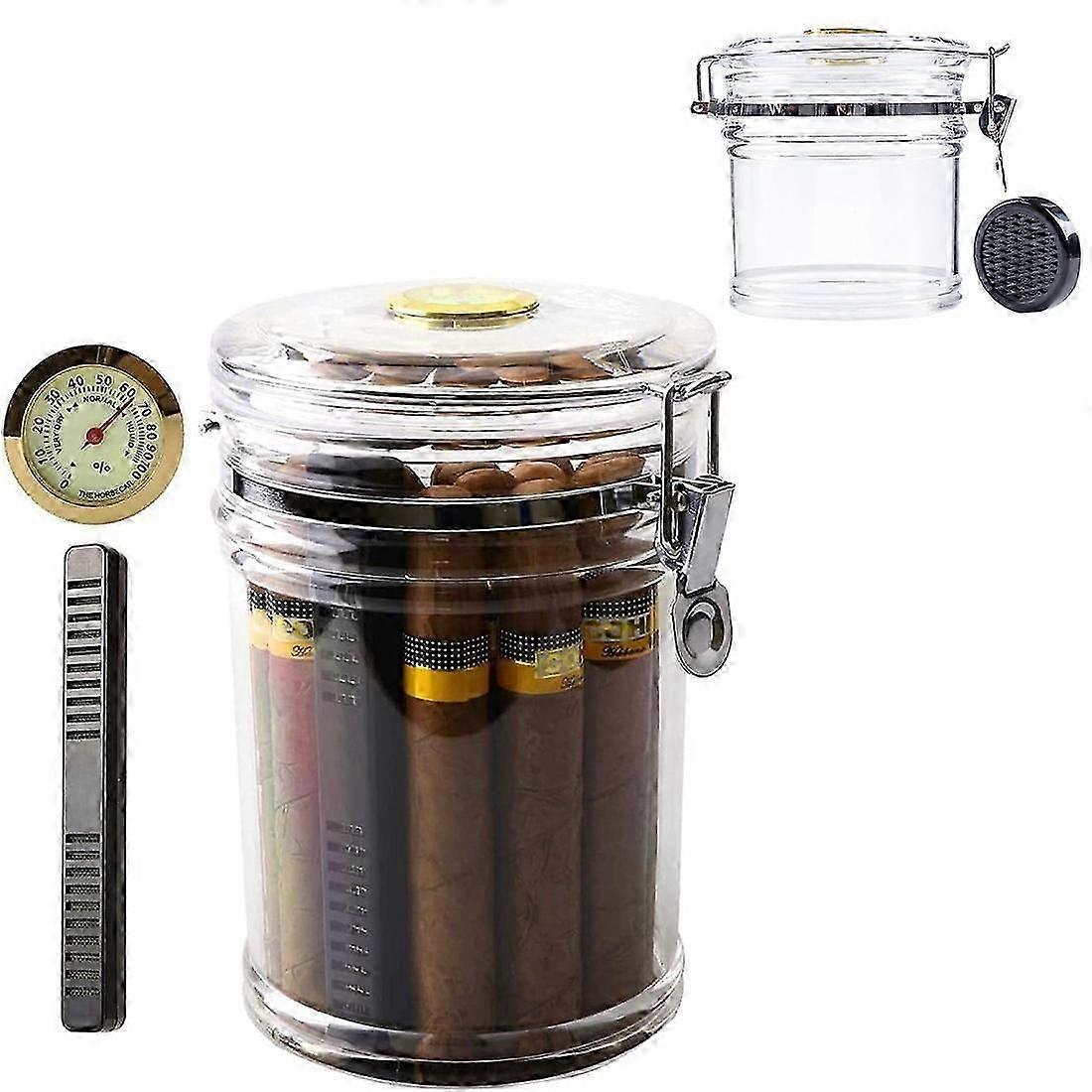 Humidor per sigari, contenitore per umidificatore per sigari in acrilico con umidificatore e igrometro, umidificatore per sigari trasparente idratante 1 pzD-