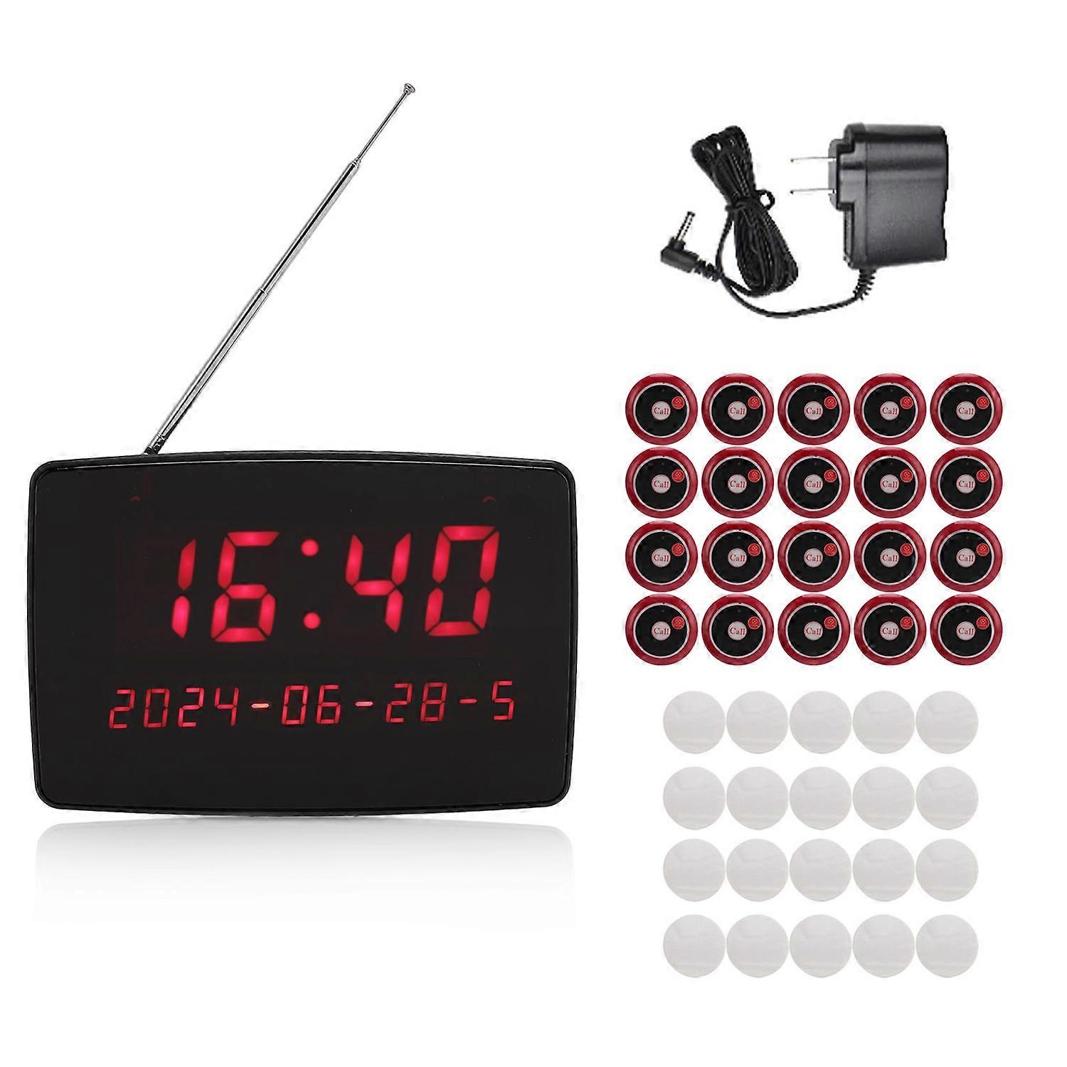 Restaurant Wireless Calling System IPX4 Waterproof 20 Button Transmitter and 1 Digital Display Recei