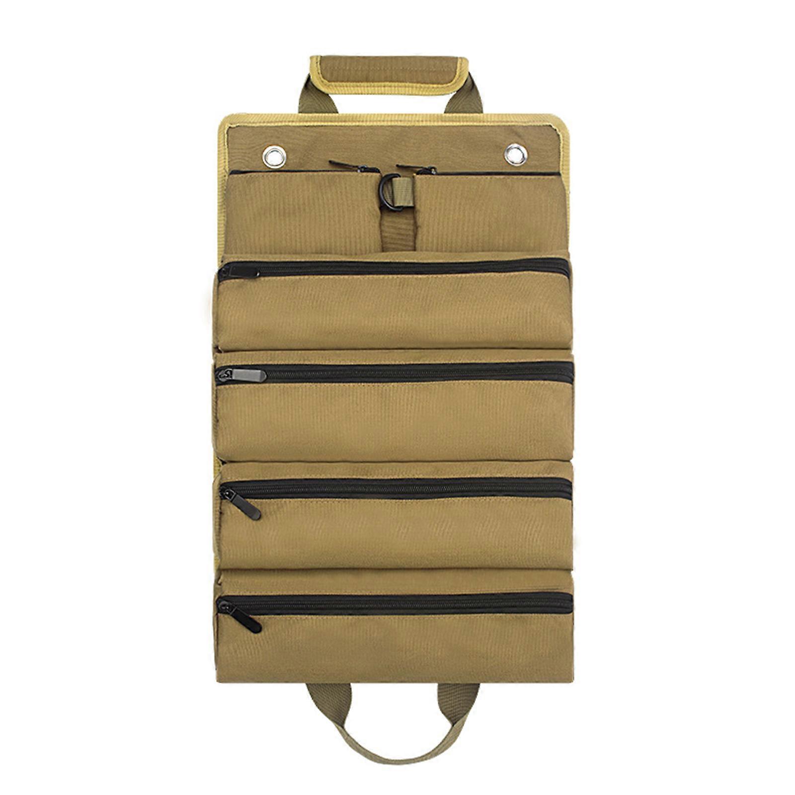 Multifunctional Tool Roll Up Bag for Mechanic Carpenter Electrician Tool Pouch Protecting/carrying Tool for Small Piller Khaki
