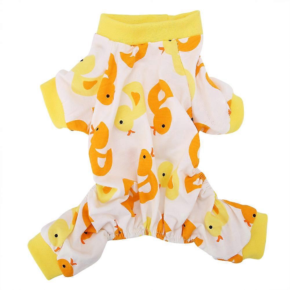 Breathable Cotton Dog Pajamas Cute Cartoon Duck Pattern Soft Pet Jumpsuit for Puppies Size Small Medium