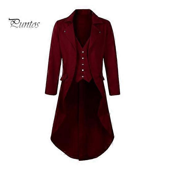 Men Gothic Tailcoat Lapel Long Sleeve Single Breasted Fake Two Pieces Suit Coat with Pockets Mid-Century Suit Jacket