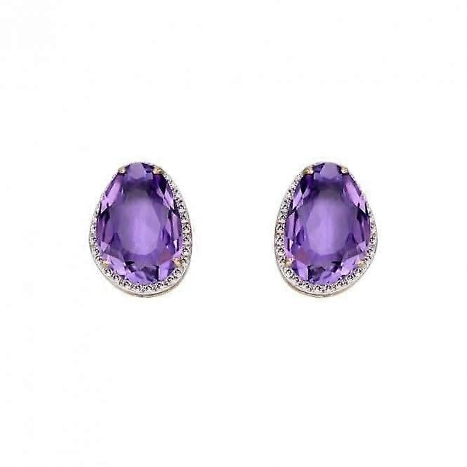 Amethyst Irregular Stone Yellow Gold Stud Earrings GE2273M