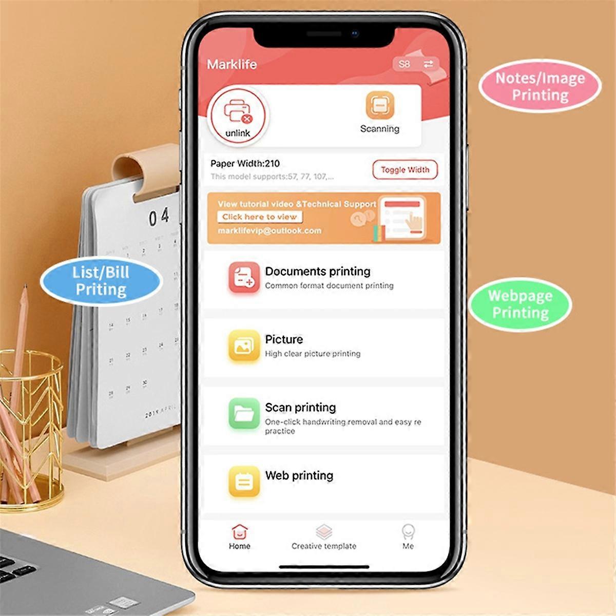 Portable Mini A4 Printer No Ink Printing A4 Thermal Printer for Phone PC Tattoo Transfer Printer White