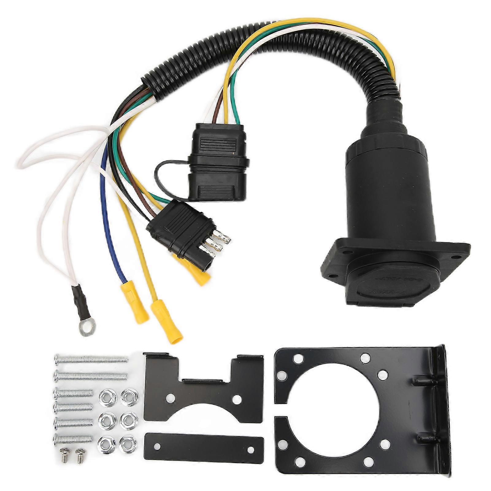 Wiring 4 to 7 Way Round Trailer Plug Converter Adapter with 4 to 7 Pin Mounting Bracket for RV