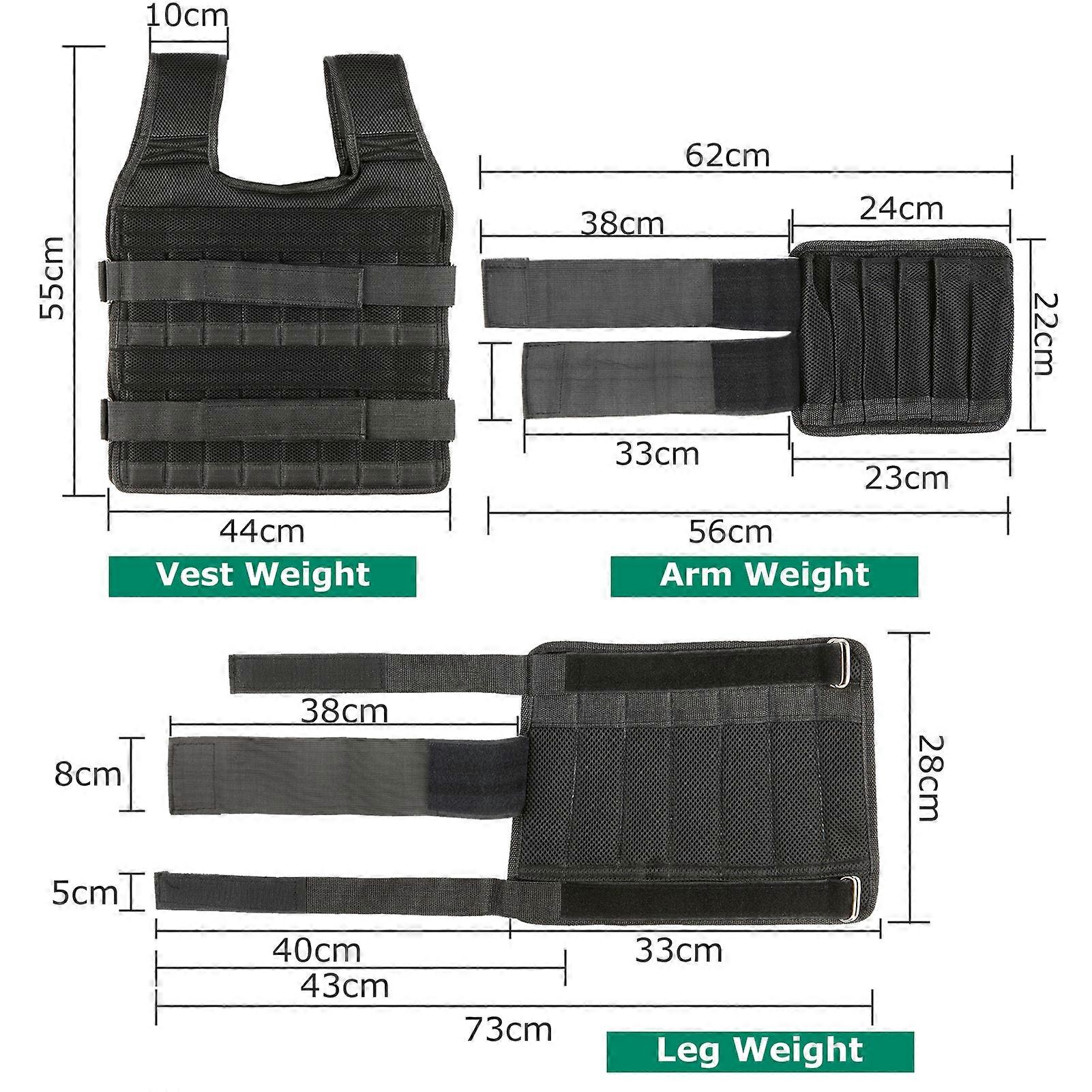 Max 15kg/35kg Adjustable Vest Exercise Loading Cloth Strength Training with 6kg Leg 5kg Arm Weight (Empty)