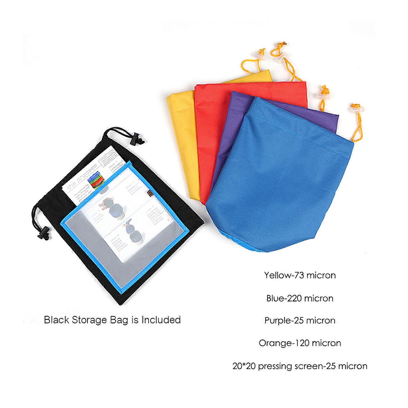 Lot de 4 sacs à bulles en filet de 1 gallon, lot de 4 sacs à cordon de serrage, sacs d'extraction avec écran de pression et sac de transport