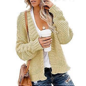 åpen front kabel strikket frakk ren farge langermet drop skulder casual løs genser frakk for kvinner