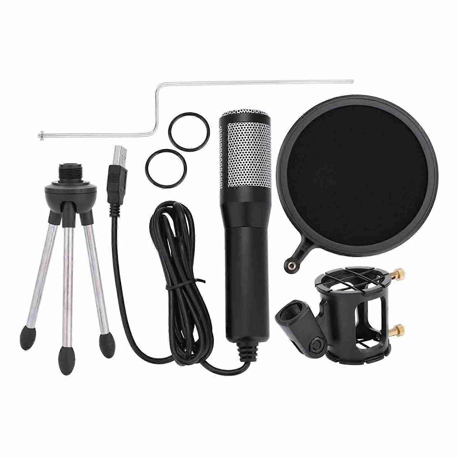 USB Plug Condenser Microphone with Tripod Stand for Game Chat Studio Recording Computer