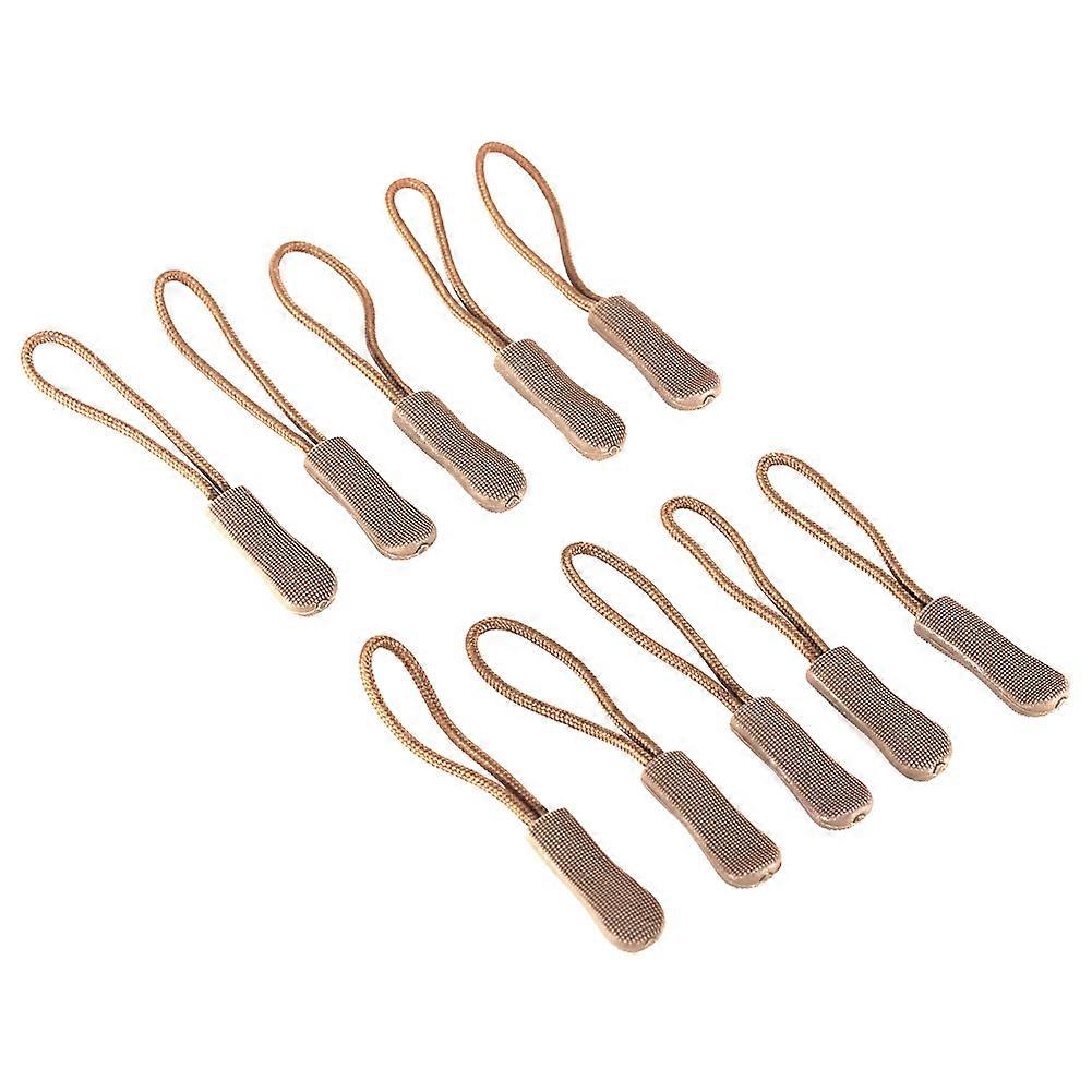 10x Zipper Pulls Slider Cord Rope Puller Ends Lock Zip Clip Buckle For Bag EDC Khaki