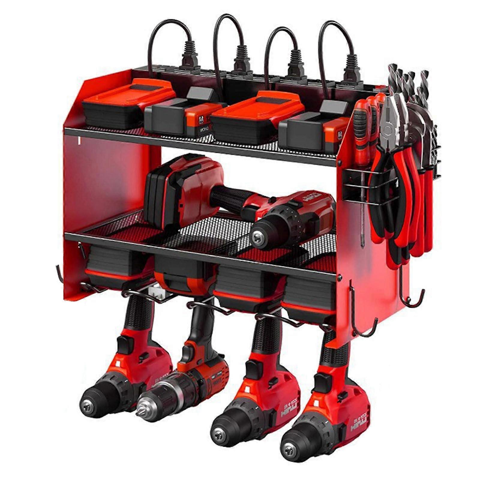 Power Tool Organizer with Charging Station Floating Tools Shelf Wall Mount 3 Layers Storage Rack for Workshop
