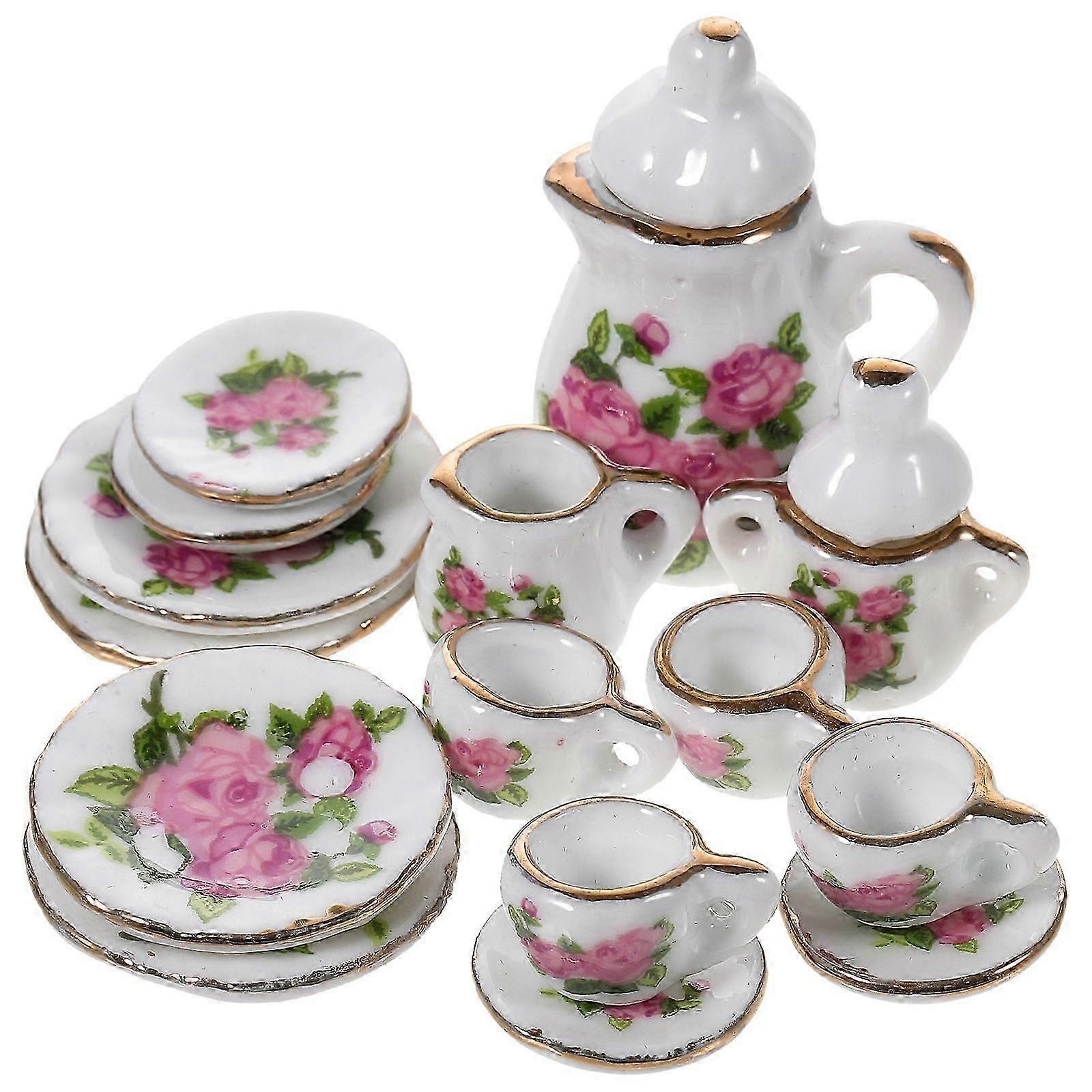 1 set miniatyr keramisk teservis minihus tekopp tekannor småhustillbehör