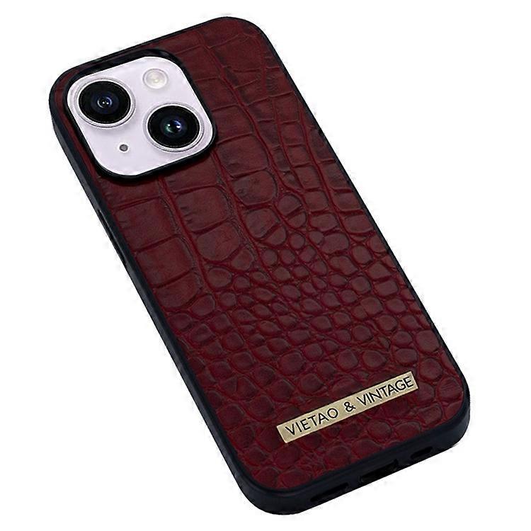 VIETAO Compatible For iPhone 14 Plus Phone Case Business Style Crocodile Texture PU Leather+PC+TPU Shockproof Phone Cover