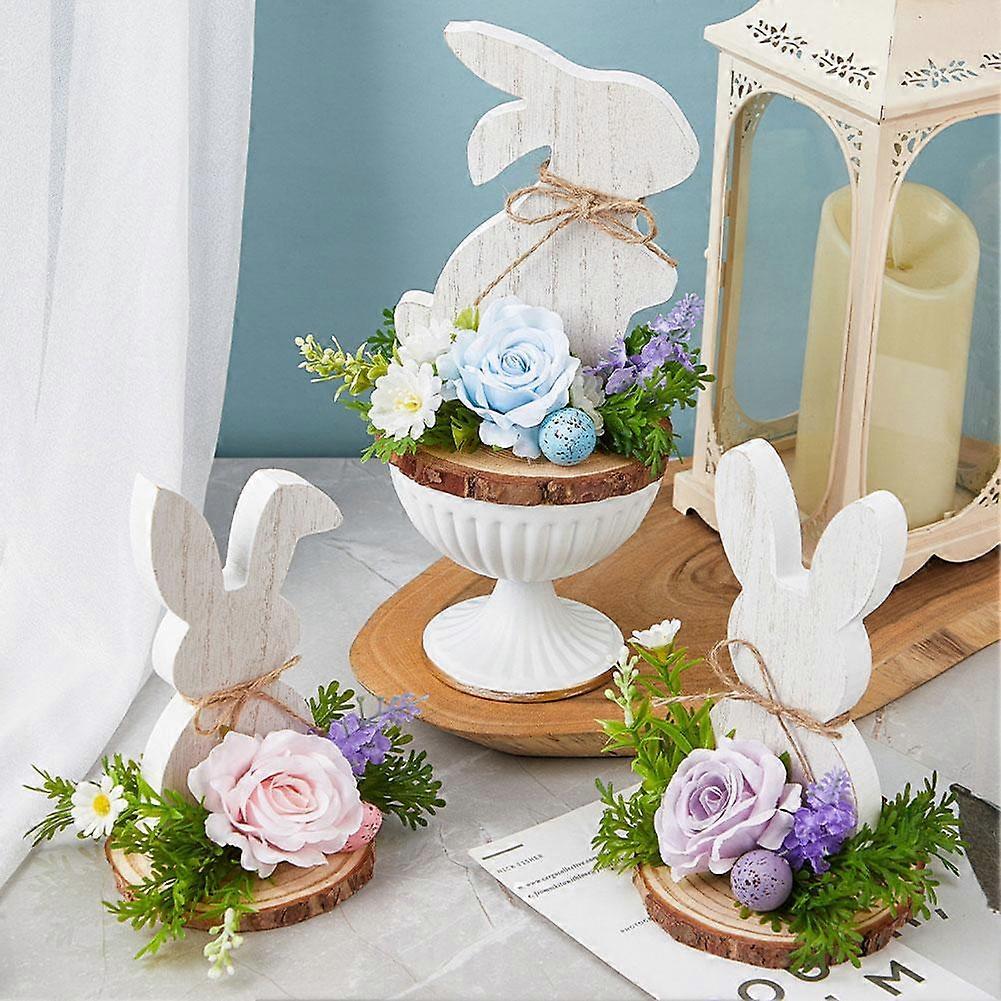 Easter Rabbit Wooden Ornament Home Retro Revival Festival Dress Up