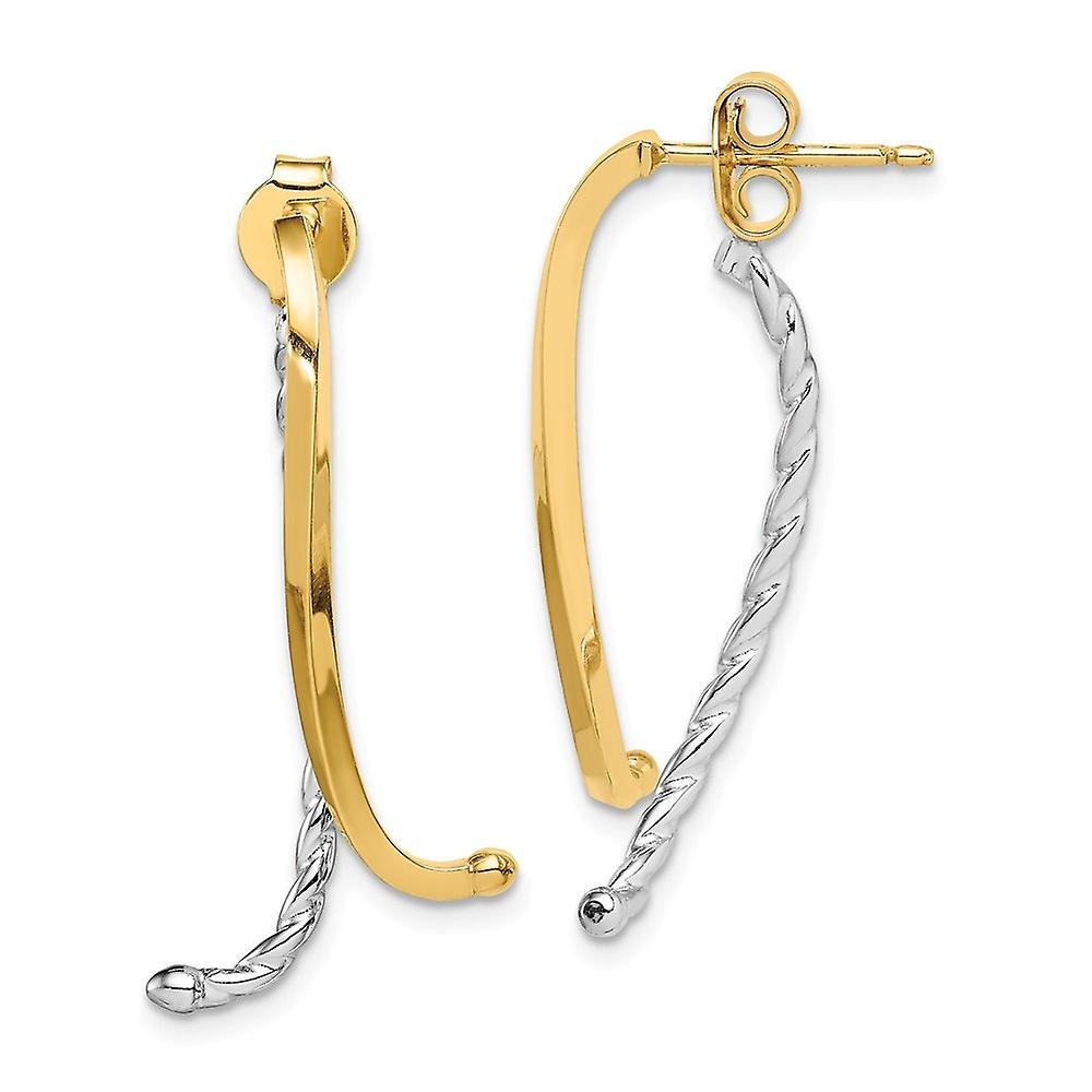 14k solid gull tofarget polert og vridd foran og bak post øredobber Stud øredobber for kvinner