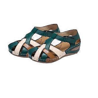Groot formaat zomer retro ronde neus sleehak damesschoenen kruisgesp dames sandalen